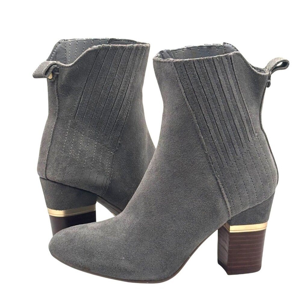 Lucca Lane Jadia Block-Heel Ankle Booties, Size 6, M, Dark Gray